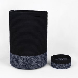 Lot de paniers en corde de coton | Panier pour jouets pour enfants | Paniers à linge pour bébé | Noir/gris marine chiné | Grand 15 x 20 po. et petit 8 x 3 po.