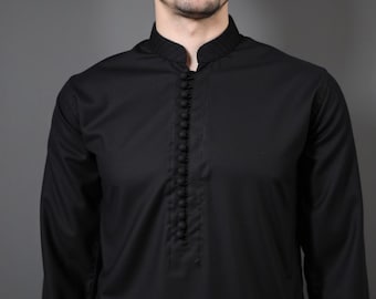 Black Kurta Classic - Kurta Pyjama för män / Shalwar Kameez - pakistanska och indiska, Ramadan, Eid, Bröllop, Shaadi, Mehendi, Holi