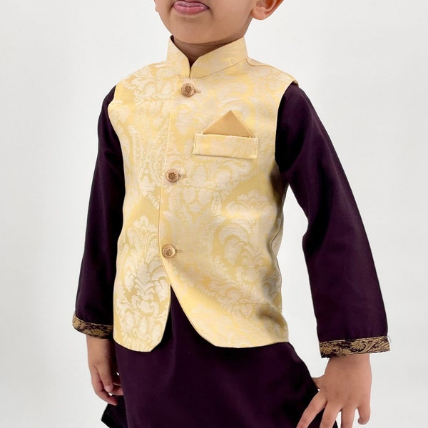 Honey Yellow Koti Set - Baby Boy Kurta Pajama / Shalwar Kameez / Thobe - Pakistani & Indian, Ramadan, Eid, Wedding, Shaadi, Mehendi, Holi