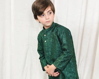 Kurta Mesori en soie vert émeraude - Pyjama Kurta / Shalwar Kameez pour bébé garçon - Pakistan, Inde, Ramadan, Eid, Shaadi, Mehendi, Holi