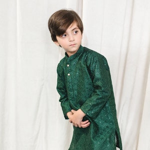 Emerald Silk Green Mesori Kurta - Baby Boy Kurta Pajama / Shalwar Kameez - Pakistan, India, Ramadan, Eid, Shaadi, Mehendi, Holi