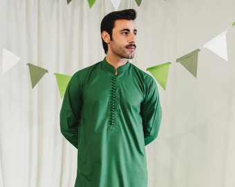 Pesto Green Kurta - Herr Kurta Pyjama / Shalwar Kameez - Pakistanska & indiska, Ramadan, Eid, Bröllop, Shaadi, Mehendi, Holi