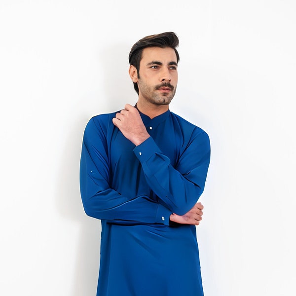 Navy Kurta Classic - Mens Kurta Pajama / Shalwar Kameez - Pakistani & Indian, Ramadan, Eid, Wedding, Shaadi, Mehendi, Holi