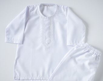 Blanc brodé - pyjama Kurta pour bébé garçon / Shalwar Kameez / Thobe - Desi pakistanais et indien, Ramadan, Eid, Wedding, Shaadi, Mehendi, Holi
