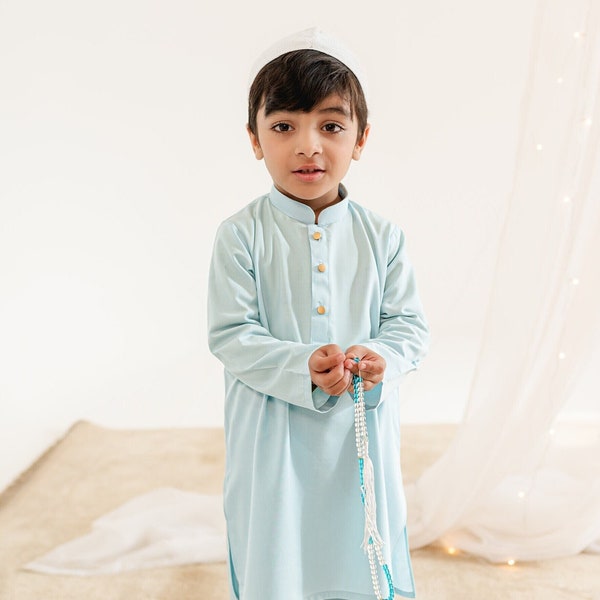 Asemaan - Sky Blue Kurta - Baby Boy Kurta Pajama / Shalwar Kameez - Pakistani & Indian, Ramadan, Eid, Wedding, Shaadi, Mehendi, Holi