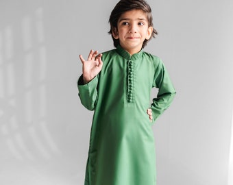 Pesto Green Kurta - Baby Boy Kurta Pyjama / Shalwar Kameez - pakistanska och indiska, Ramadan, Eid, Bröllop, Shaadi, Holi