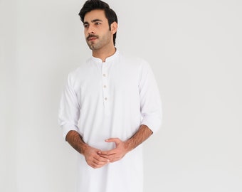White Kurta Classic - Herr Kurta Pyjama / Shalwar Kameez - pakistanska & indiska, Ramadan, Eid, Bröllop, Shaadi, Mehendi, Holi