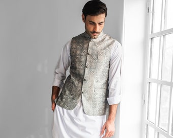 Grå Koti midjerock - Kurta pyjamas för män /Shalwar Kameez / Thobe - pakistanska och indiska, Ramadan, Eid, Bröllop, Shaadi, Mehendi, Holi, Diwali