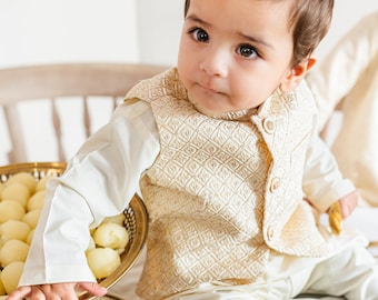 Ivory Embroidery Koti Waistcoat Baby Kids; Ramadan, Eid, Kurta