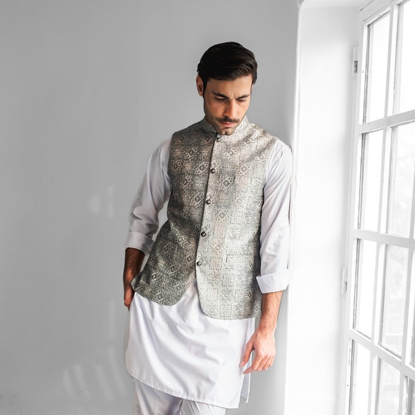 Grey Koti Waist Coat - Mens Kurta Pajama /Shalwar Kameez / Thobe -Pakistani & Indian, Ramadan, Eid, Wedding, Shaadi, Mehendi