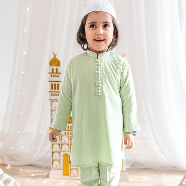 Mint Kurta Classic - Baby Boy Kurta Pajama / Shalwar Kameez / Thobe - Pakistani & Indian, Ramadan, Eid, Wedding, Shaadi, Mehendi, Holi