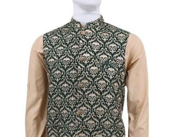 Joon Embroidery Green Koti / Waist Coat - Mens Kurta Pajama /Shalwar Kameez /Thobe -Pakistani & Indian, Ramadan, Eid,Wedding, Shaadi,Mehendi