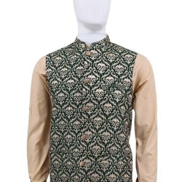 Joon Embroidery Green Koti / Waist Coat - Mens Kurta Pajama /Shalwar Kameez /Thobe -Pakistani & Indian, Ramadan, Eid,Wedding, Shaadi,Mehendi