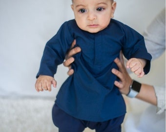 Blue Navy Kurta Classic - Baby Boy Kurta Pajama / Shalwar Kameez / Thobe - Pakistani & Indian, Ramadan, Eid, Wedding, Shaadi, Mehendi, Holi