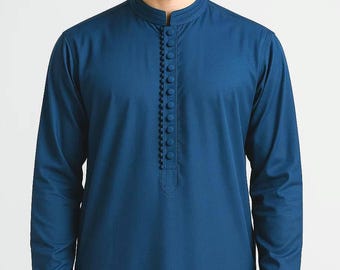 Navy Kurta Classic - Mens Kurta Pajama / Shalwar Kameez - Pakistani & Indian, Ramadan, Eid, Wedding, Shaadi, Mehendi, Holi