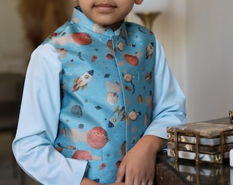Sitara Space Koti väst Baby Kids; Ramadan, Eid, Kurta Pyjama, Shalwar Kameez, Thobe; Pakistan & Indiska, Bröllop, Shaadi, Holi, Diwali