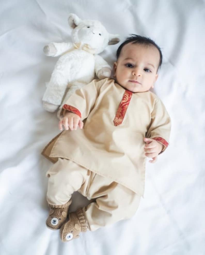 Tan Zari Baby Boy Kurta Pajama Set / Shalwar Kameez / Thobe Etsy