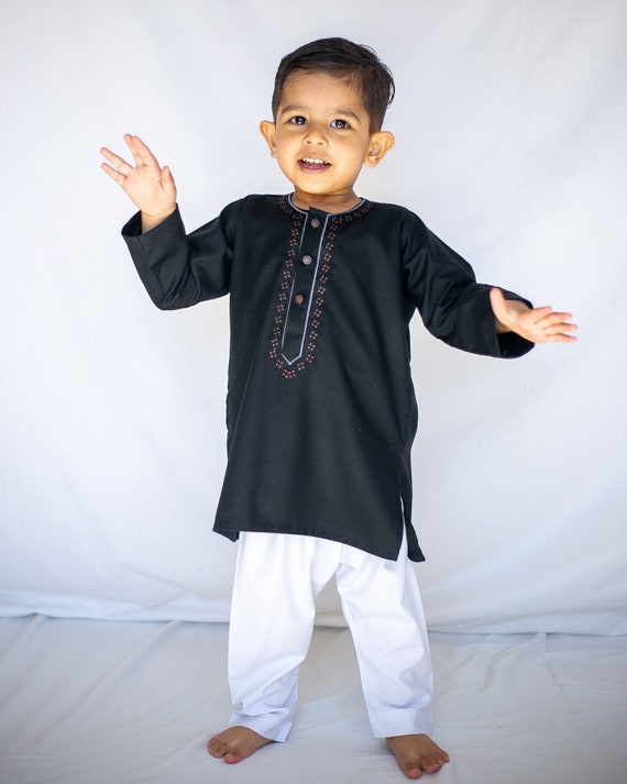 Black Embroidered Kurta Pajama Set Baby and Toddler Boy Desi Etsy