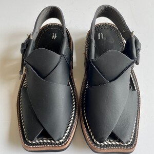 Black 100% Leather Baby and Kids Peshawari Chappal Sandals - Boy Desi Pakistani Indian Style, for Muharram, Wedding, Shaadi, Mehendi, Diwali image 2