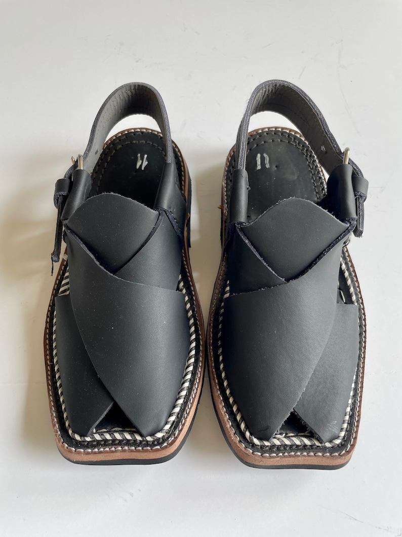 Black 100% Leather Baby and Kids Peshawari Chappal Sandals - Boy Desi Pakistani Indian Style, for Muharram, Wedding, Shaadi, Mehendi, Diwali image 2