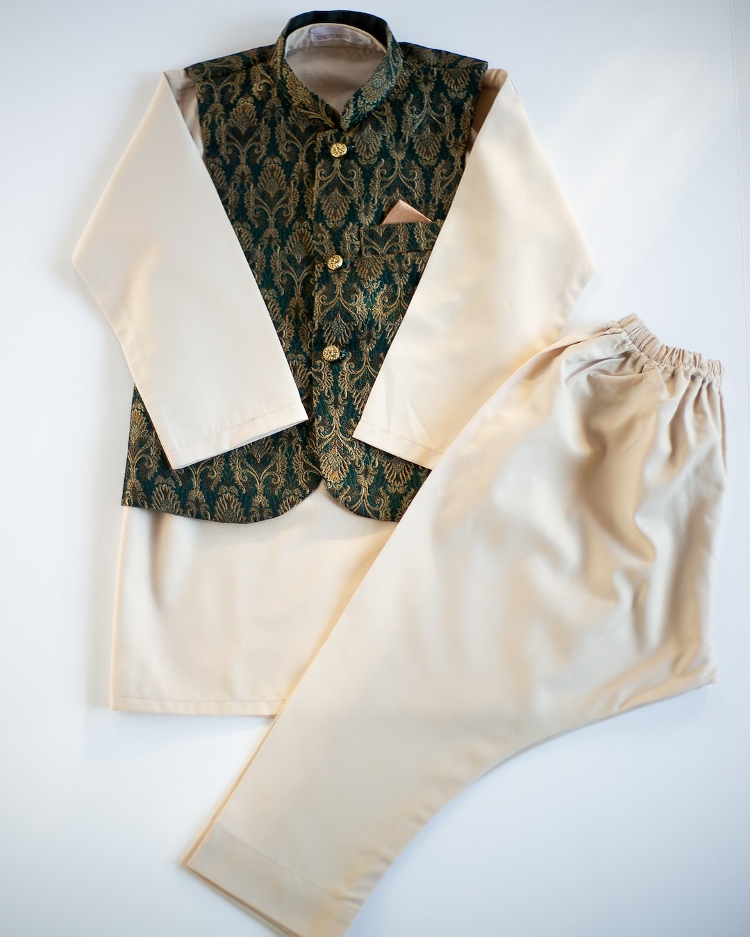 Wazir Green Koti Set Baby Boy Kurta Pajama / Shalwar Kameez / Thobe