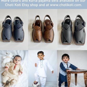Black 100% Leather Baby and Kids Peshawari Chappal Sandals - Boy Desi Pakistani Indian Style, for Muharram, Wedding, Shaadi, Mehendi, Diwali image 5