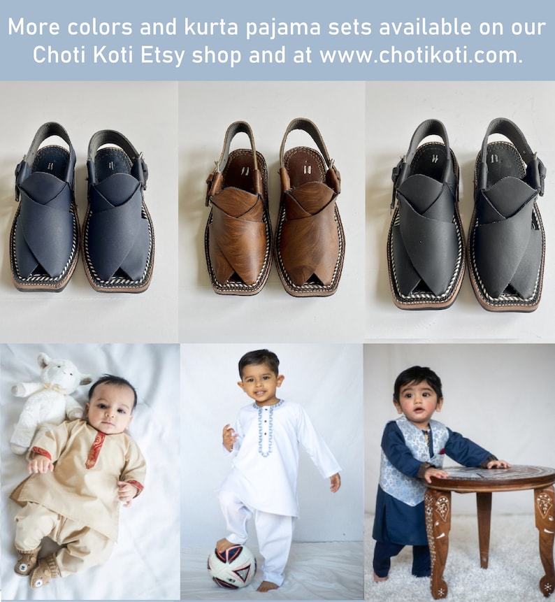 Black 100% Leather Baby and Kids Peshawari Chappal Sandals - Boy Desi Pakistani Indian Style, for Muharram, Wedding, Shaadi, Mehendi, Diwali image 5