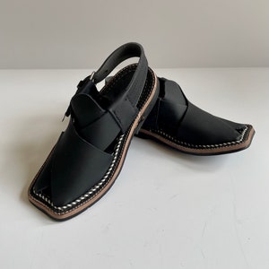 Black 100% Leather Baby and Kids Peshawari Chappal Sandals - Boy Desi Pakistani Indian Style, for Muharram, Wedding, Shaadi, Mehendi, Diwali image 3
