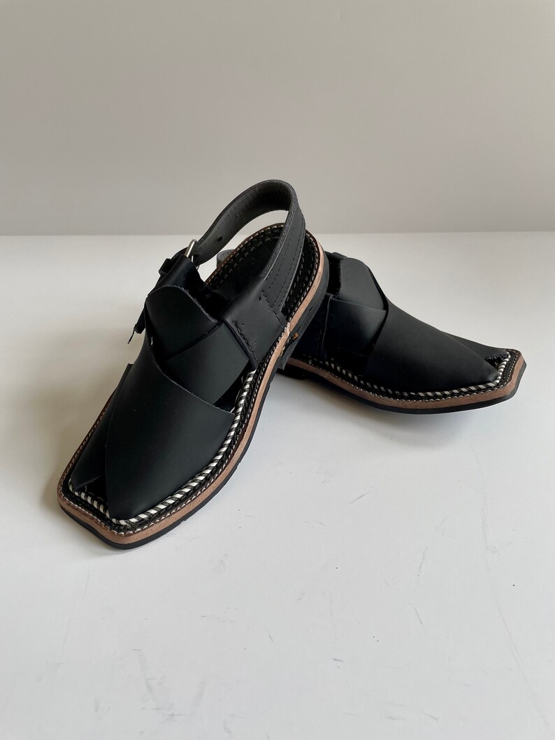 Black 100% Leather Baby and Kids Peshawari Chappal Sandals - Boy Desi Pakistani Indian Style, for Muharram, Wedding, Shaadi, Mehendi, Diwali image 3