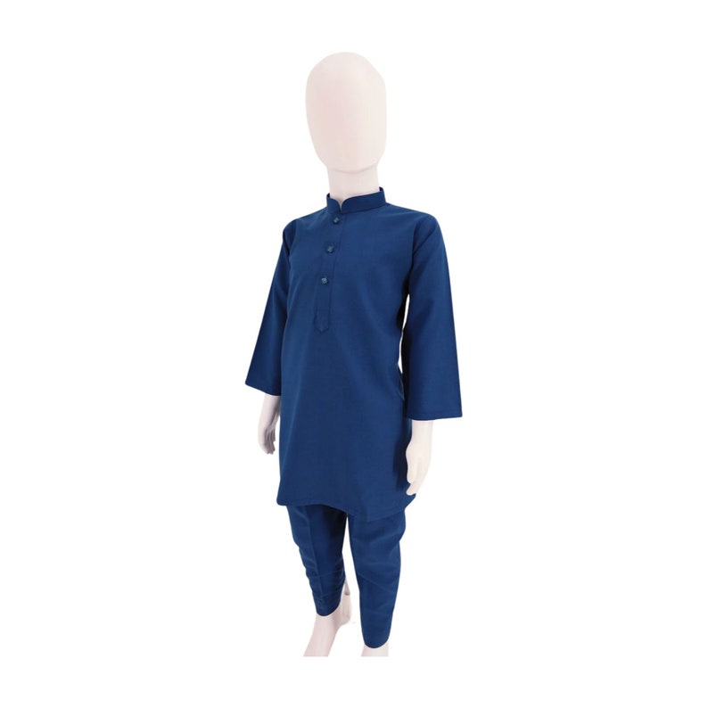 Blue Navy Kurta Classic Baby Boy Kurta Pajama / Shalwar Kameez / Thobe Pakistani & Indian, Ramadan, Eid, Wedding, Shaadi, Mehendi, Holi image 3