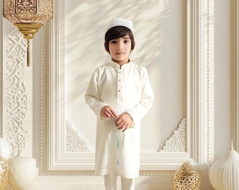 Cream Classic - Baby Boy Kurta Pyjama / Shalwar Kameez/ Thobe - Desi Pakistani, Indian, Ramadan, Eid, Bröllop, Shaadi, Mehendi, Holi, Diwali