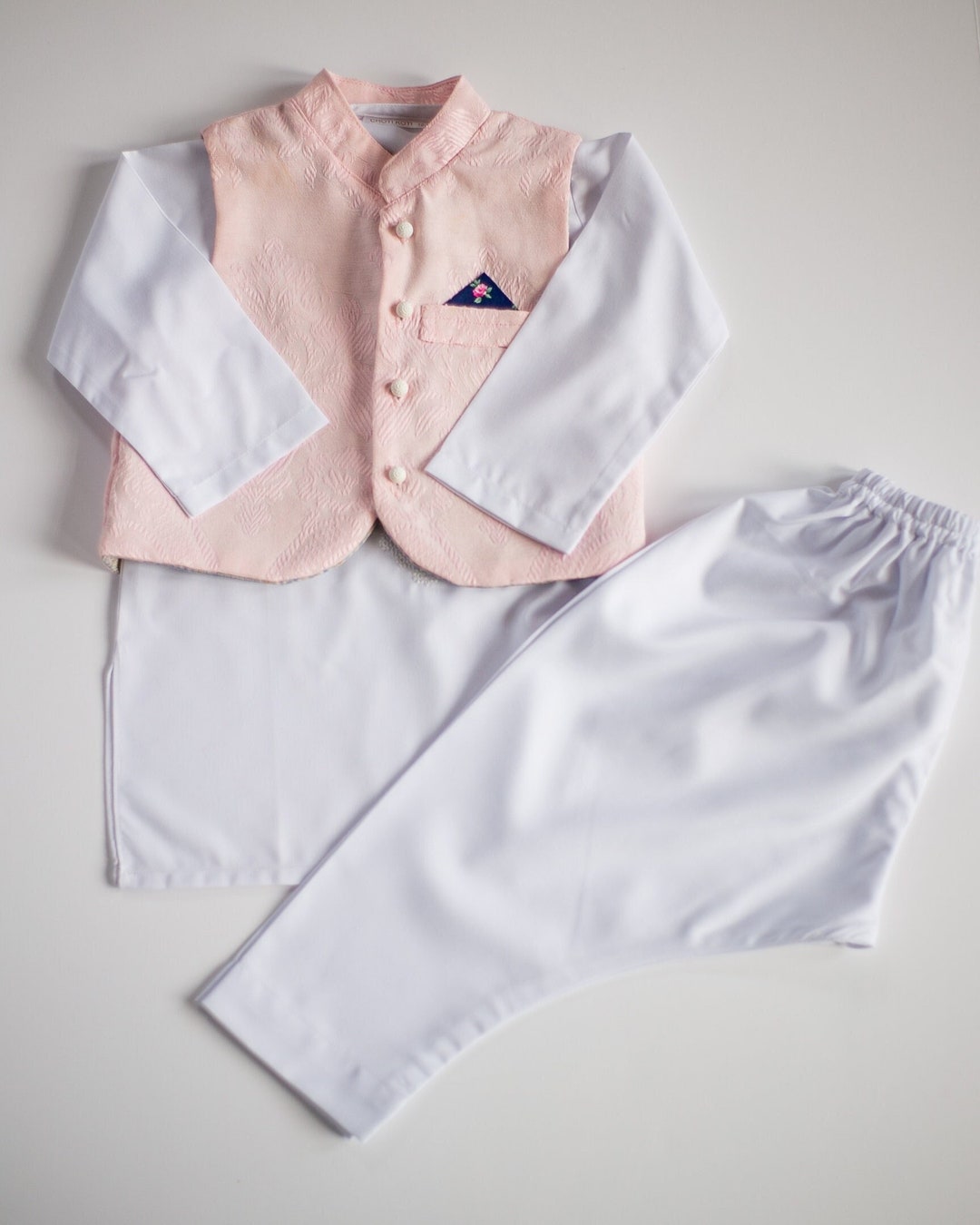 Blush Pink Koti Set Baby Boy Kurta Pajama / Shalwar Kameez / Thobe Desi