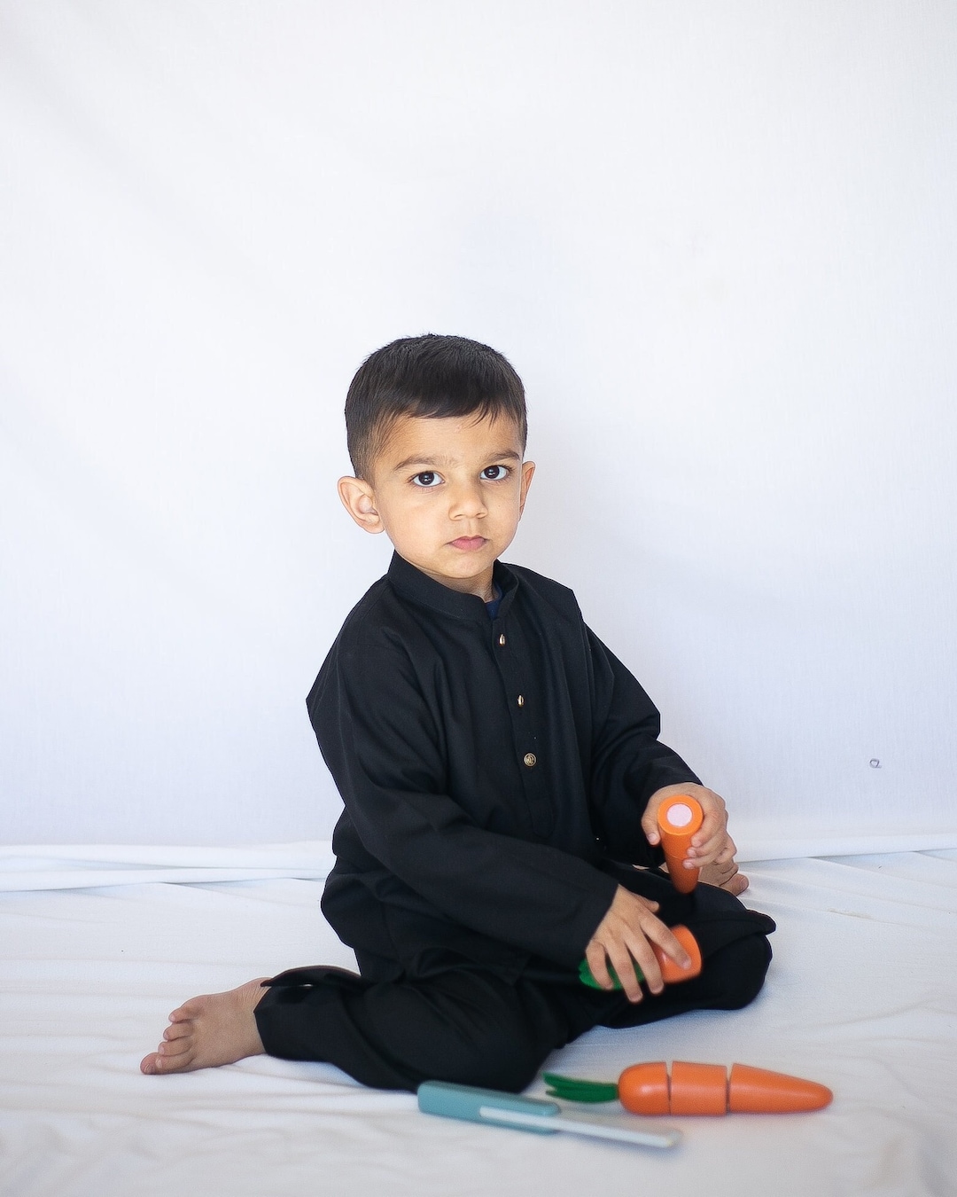 Black Kurta Classic Baby Boy Kurta Pajama / Shalwar Kameez / Thobe Desi ...