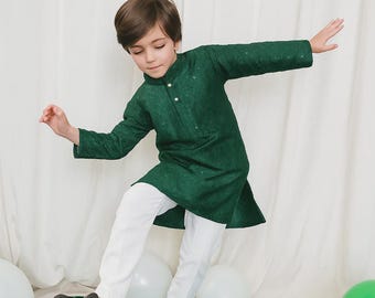 Emerald Silk Green Mesori Kurta - Baby Boy Kurta Pyjama / Shalwar Kameez - Pakistan, Indien, Ramadan, Eid, Shaadi, Mehendi, Holi, Diwali