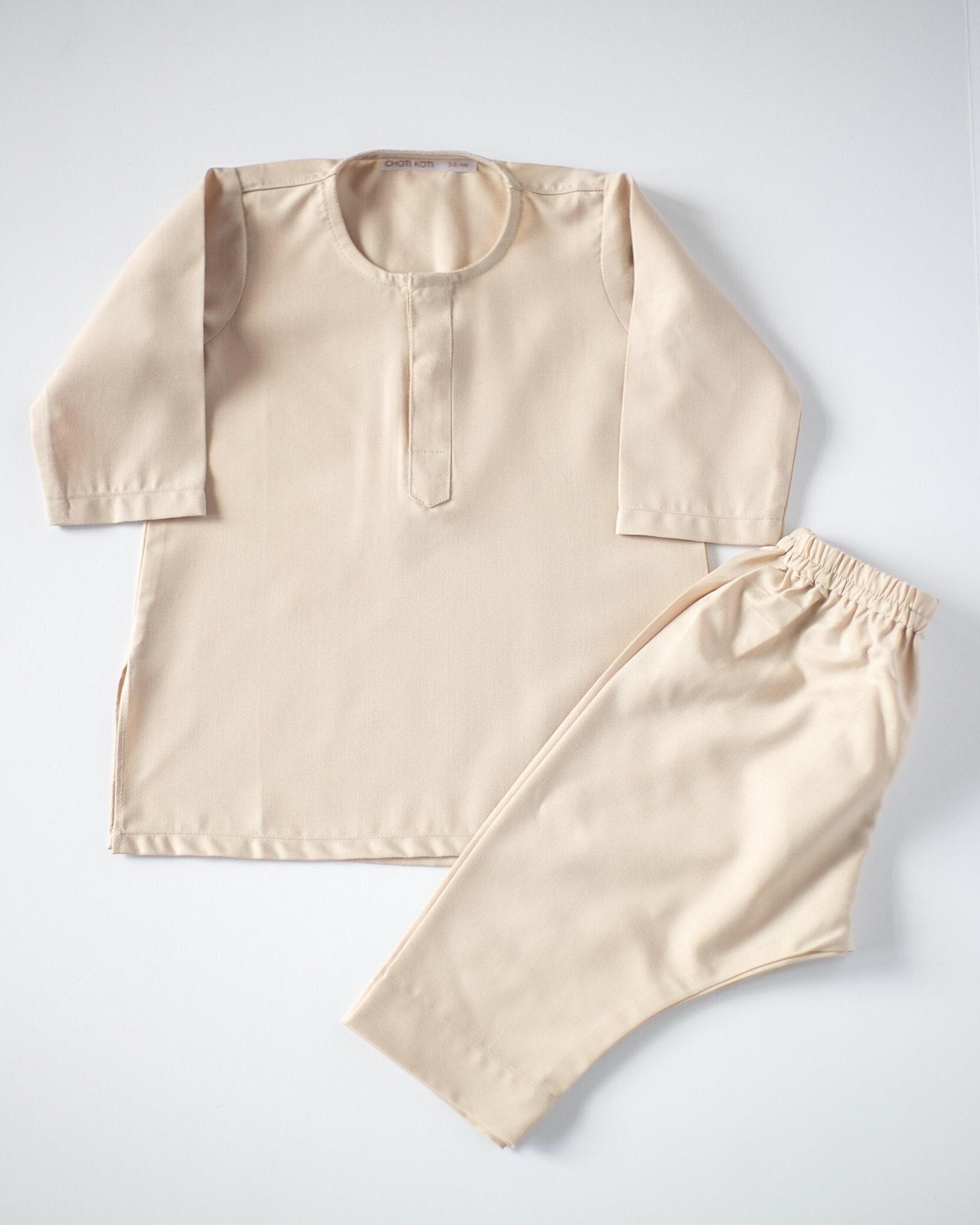 Tan Classic - Baby Boy Kurta Pajama / Shalwar Kameez / Thobe - Desi Pakistani & Indian, Ramadan, Eid, Wedding, Shaadi, Mehendi, Holi