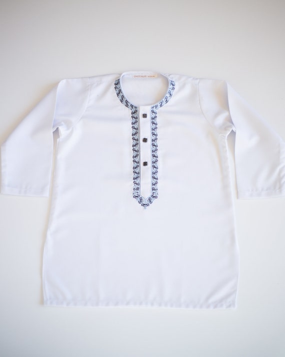 Embroidery Baby Boy Kurta White Blue Embroidered Baby Boy Kurta