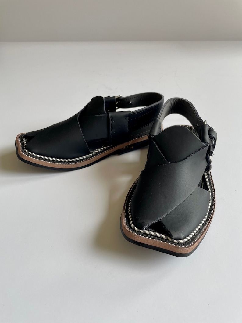 Black 100% Leather Baby and Kids Peshawari Chappal Sandals - Boy Desi Pakistani Indian Style, for Muharram, Wedding, Shaadi, Mehendi, Diwali image 1