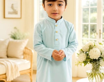 Asemaan - Sky Blue Kurta - Baby Boy Kurta Pyjama / Shalwar Kameez - pakistanska och indiska, Ramadan, Eid, Bröllop, Shaadi, Mehendi, Holi