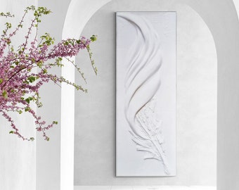 Abstract White Feather Sculptural Art . Handmade Gift Symbolizes Hope, Love & Balance. Modern Home Decor. Unique Wall Art. Bas Relief.