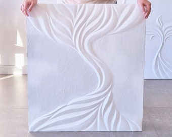 White Tree Of Life Plaster Painting, Symbolizes Connection & Unity, Handmade Minimalist Bas Relief For Contemporary Home Decor