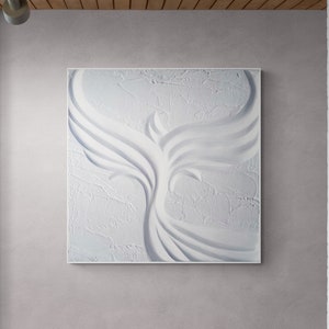 Large White Phoenix Plaster Art, Phoenix Wall Decor, Phoenix Rising Wall Art, Mid Century Modern Style Home Decor image 1