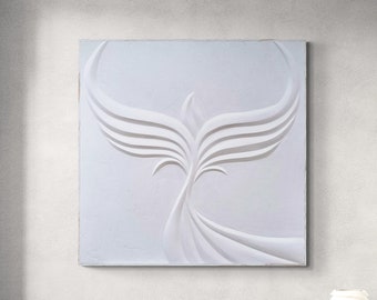 Phoenix Rising by Noga Falk. Phoenix Art Sculpture. White Sculpture Artwork. Modern Decor. Unique Handmade Wall Art. Art Deco. Bas Relief.