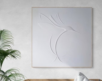 Minimalist Hummingbird Plaster Wall Decoration, 3D Wall Art For Boho Decor, Abstract Hummingbird Art Bas Relief