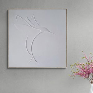 Hummingbird Plaster Wall Decoration, Minimalist 3D Wall Art For Midcentury Modern Decor, Abstract Hummingbird Art Bas Relief image 9