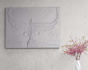 White Phoenix Rising Art | Symbolizes Rebirth & Renewal | Unique Newlywed Gift | Plaster Phoenix Painting For Home Decor