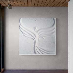 White Phoenix Plaster Art: Mid Century Modern Wall Decor