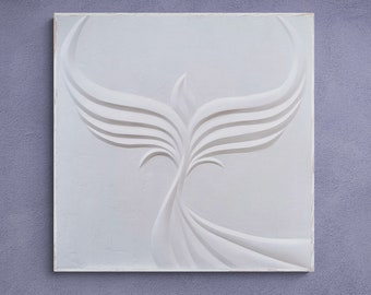 White Phoenix Rising Art Symbolizes Rebirth And New Beginnings | Phoenix Painting For Contemporary Home Decor | 3D Plaster Art