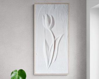 White Botanical Plaster Wall Art | Large Wall Art | Bas Relief Wall Art for Boho Home Decor