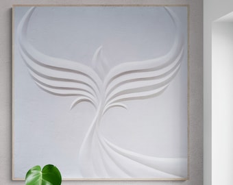 Phoenix Rising Art | Inspirational Wall Art | Phoenix Painting For Midcentury Modern Decor | 3D Plaster Art