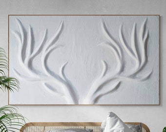 Large Abstract Wall Art,Hand-sculpted Wall Decor,Home Decor,Texture Painting,Boho Wall Decor,Antlers Decor,Modern Plaster Art,Bas Relief